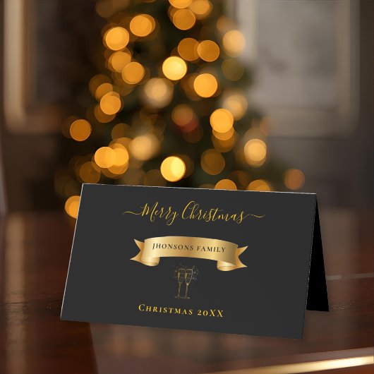Elegant Gold Merry Christmas Personalized  Plaatskaartje