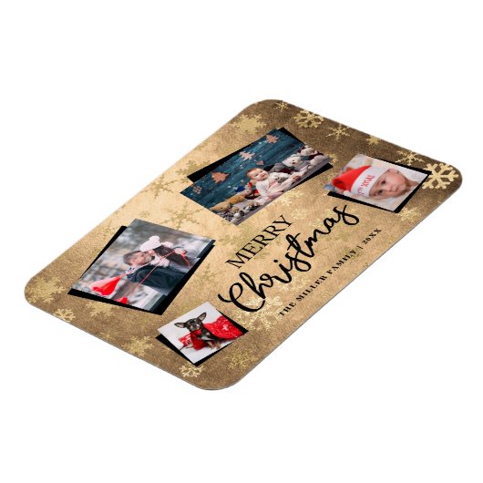 Elegant Gold Merry - Elegant Gold-kerstfoto Aangep Magneet (Linkerzijde)