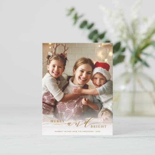 Elegant Gold Merry en Bright Photo Holiday Briefkaart (Staand voorkant)