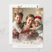 Elegant Gold Merry en Bright Photo Holiday Briefkaart (Voorkant / Achterkant)