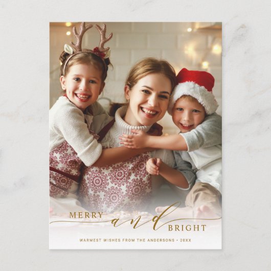 Elegant Gold Merry en Bright Photo Holiday Briefkaart (Voorkant)