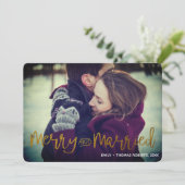 Elegant Gold Merry en Pas getrouwd Couple Feestdagenkaart (Staand voorkant)