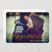 Elegant Gold Merry en Pas getrouwd Couple Feestdagenkaart (Voorkant / Achterkant)