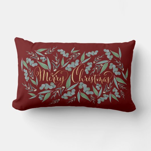 Elegant Gold Merry kerst Eucalyptus Burgundy Kussen (Voorkant)