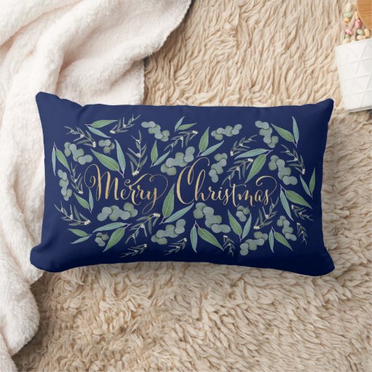Elegant Gold Merry kerst Eucalyptus Navy Blue Kussen (Deken)