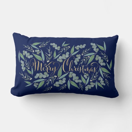 Elegant Gold Merry kerst Eucalyptus Navy Blue Kussen (Voorkant)