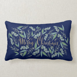 Elegant Gold Merry kerst Eucalyptus Navy Blue Kussen