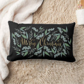 Elegant Gold Merry-kerst Eucalyptus op zwarte toni Kussen (Deken)