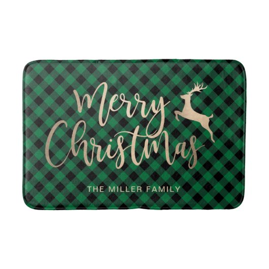 Elegant Gold Merry-kerst, zwart en groen gekleed Badmat (Voorkant)