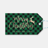 Elegant Gold Merry-kerst, zwart en groen gekleed Cadeaulabel (Voorkant (Horizontaal))