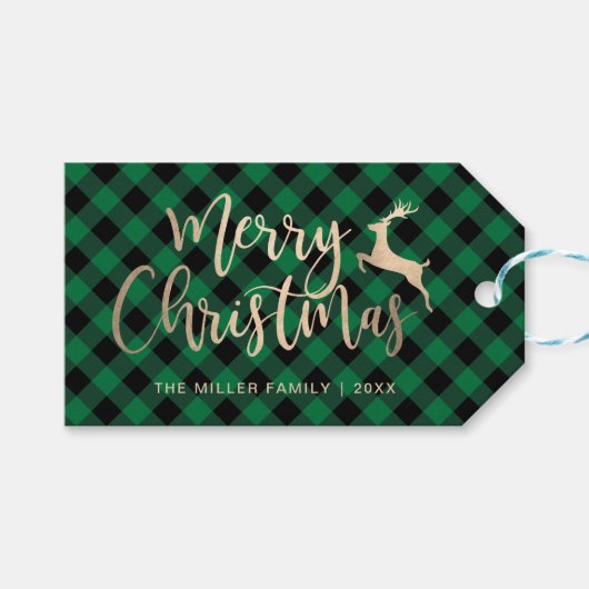 Elegant Gold Merry-kerst, zwart en groen gekleed Cadeaulabel (Voorkant (Horizontaal))
