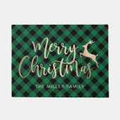 Elegant Gold Merry-kerst, zwart en groen gekleed Deurmat (Voorkant)