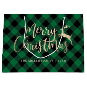 Elegant Gold Merry-kerst, zwart en groen gekleed Groot Cadeauzakje (Voorkant)