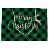 Elegant Gold Merry-kerst, zwart en groen gekleed Groot Cadeauzakje (Achterkant)