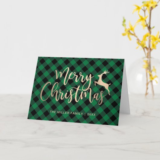 Elegant Gold Merry-kerst, zwart en groen gekleed Kaart (Gele Bloem)