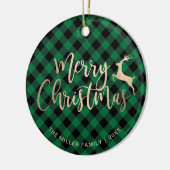 Elegant Gold Merry-kerst, zwart en groen gekleed Keramisch Ornament (Links)