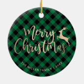 Elegant Gold Merry-kerst, zwart en groen gekleed Keramisch Ornament (Achterkant)