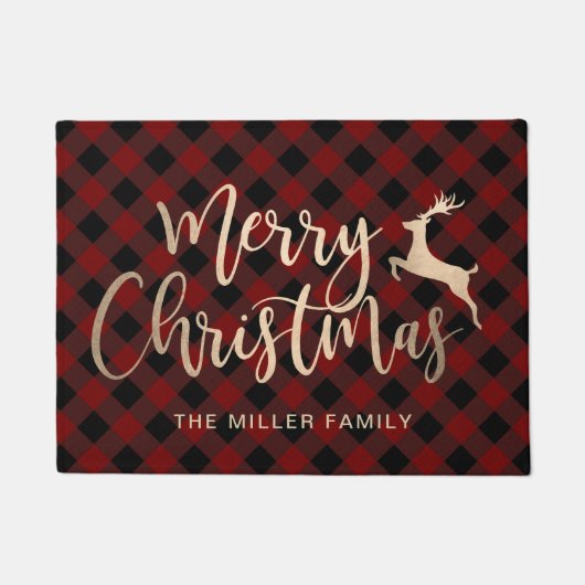 Elegant Gold Merry-kerst zwart-wit, Red Pset Deurmat (Voorkant)