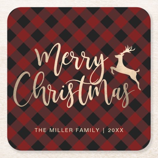 Elegant Gold Merry-kerst zwart-wit, Red Pset Kartonnen Onderzetters (Voorkant)