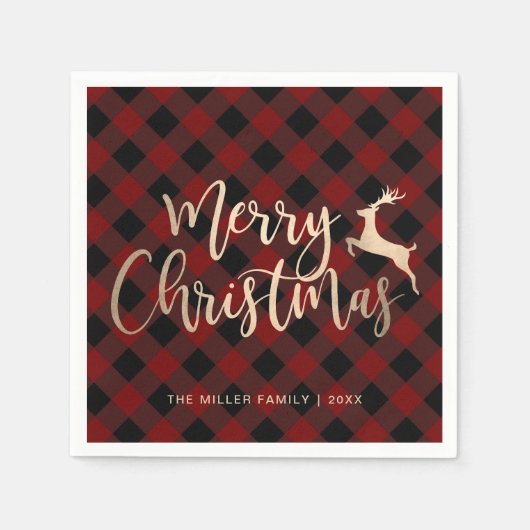 Elegant Gold Merry-kerst zwart-wit, Red Pset Servet (Voorkant)