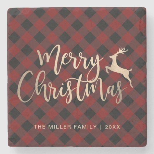 Elegant Gold Merry-kerst zwart-wit, Red Pset Stenen Onderzetter (Voorkant)