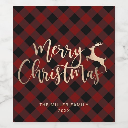 Elegant Gold Merry-kerst zwart-wit, Red Pset Wijn Etiket (Enkel label)