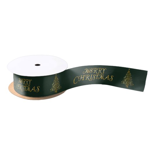 Elegant gold Merry kerstboom Satin Ribbon Satijnen Lint (Spoel)