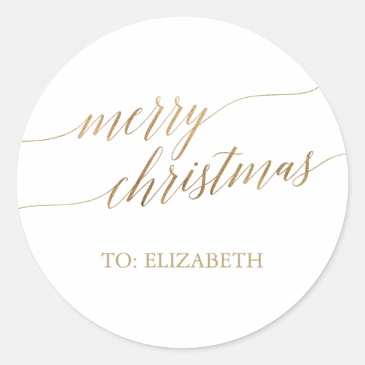 Elegant Gold Merry-kerstcadeaunaam Ronde Sticker (Voorkant)