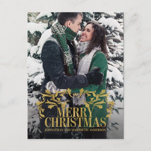 Elegant Gold Merry kerstfoto Briefkaart (Voorkant)