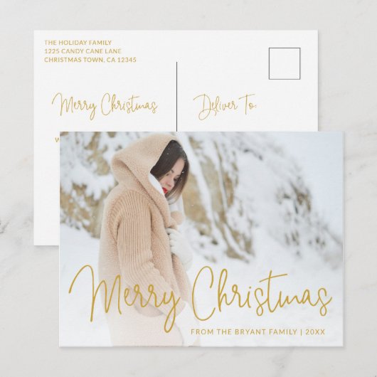 Elegant Gold Merry-kerstfoto Feestdagenkaart (Voorkant / Achterkant)