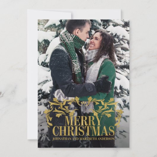 Elegant  Gold Merry-kerstfotokaart Feestdagenkaart (Voorkant)