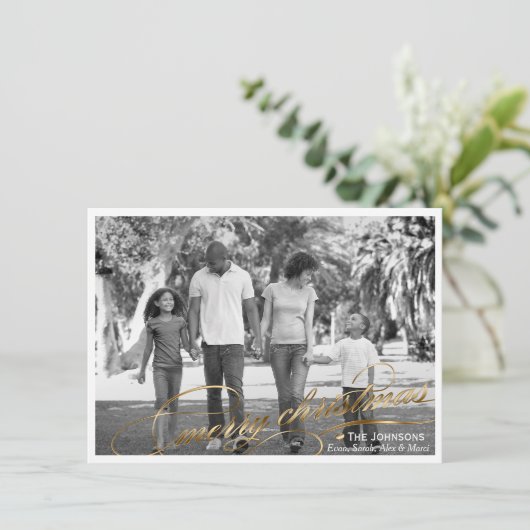 Elegant Gold Merry-kerstfotokaart Feestdagenkaart (Staand voorkant)