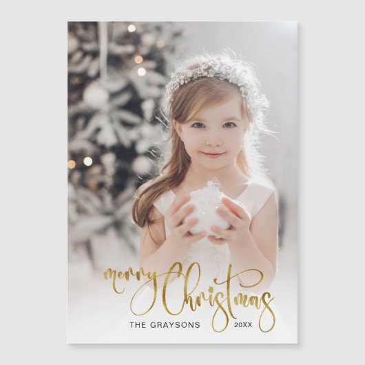 Elegant Gold Merry-kerstkalligrafie Foto (Voorkant)