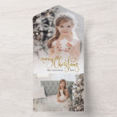 Elegant Gold Merry-kerstkalligrafie Foto All In One Uitnodiging (Binnen)