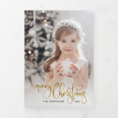 Elegant Gold Merry-kerstkalligrafie Foto Drieluik Kaart (Cover)