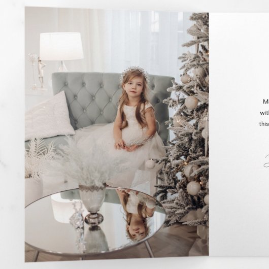 Elegant Gold Merry-kerstkalligrafie Foto Drieluik Kaart (Binnenzijde eerst)