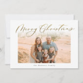 Elegant Gold Merry-kerstkalligrafie Foto Feestdagenkaart (Voorkant)