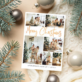 Elegant Gold Merry-kerstkalligrafie Foto Feestdagenkaart