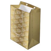 Elegant Gold Merry-kerstkalligrafie Medium Cadeauzakje (Voorkant Gekanteld)