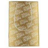 Elegant Gold Merry-kerstkalligrafie Medium Cadeauzakje (Voorkant)