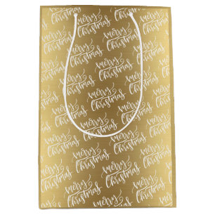 Elegant Gold Merry-kerstkalligrafie Medium Cadeauzakje