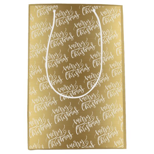 Elegant Gold Merry-kerstkalligrafie Medium Cadeauzakje (Voorkant)