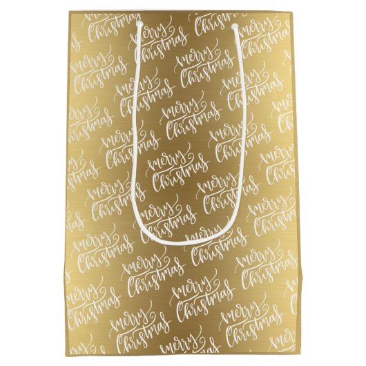 Elegant Gold Merry-kerstkalligrafie Medium Cadeauzakje (Achterkant)
