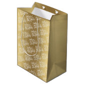 Elegant Gold Merry-kerstkalligrafie Medium Cadeauzakje (Achterkant Gekanteld)