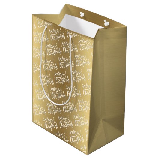 Elegant Gold Merry-kerstkalligrafie Medium Cadeauzakje (Achterkant Gekanteld)