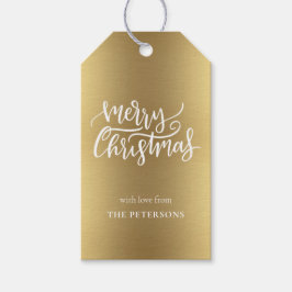Elegant Gold Merry-kerstkalligrafie met naam Cadeaulabel