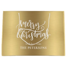 Elegant Gold Merry-kerstkalligrafie met naam Groot Cadeauzakje