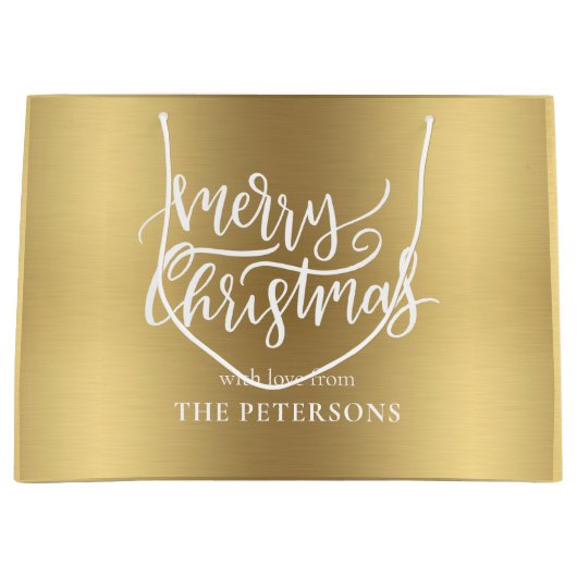 Elegant Gold Merry-kerstkalligrafie met naam Groot Cadeauzakje (Voorkant)
