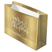 Elegant Gold Merry-kerstkalligrafie met naam Groot Cadeauzakje (Voorkant Gekanteld)