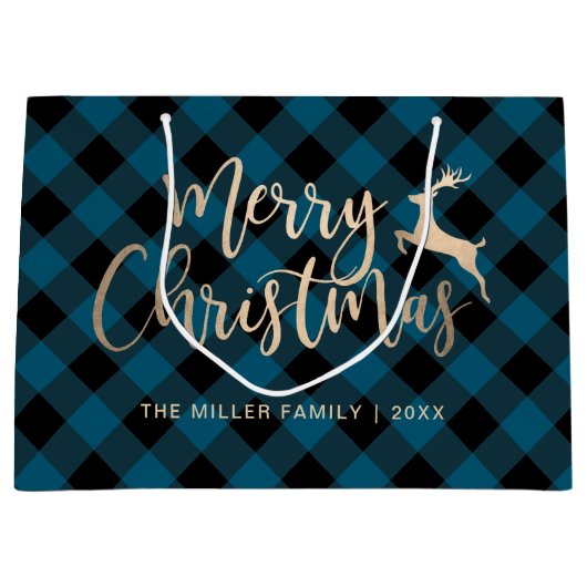 Elegant Gold Merry-kerstmis zwart-wit, blauwe spel Groot Cadeauzakje (Voorkant)